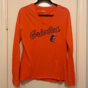 Fanatics Orange Women's V-Neck Long Sleeve Orioles Tee
